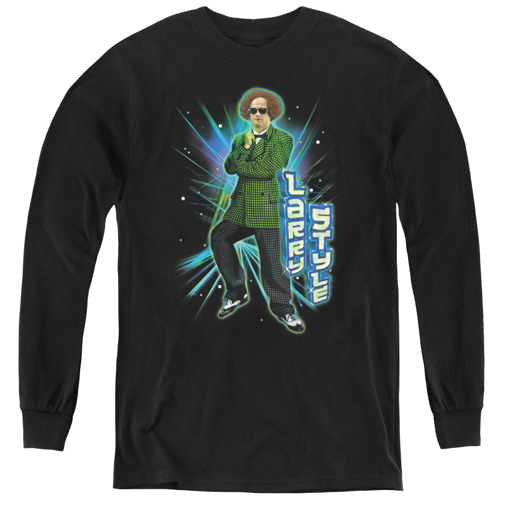 Three Stooges & Larry Style Youth Long Sleeve T-Shirt, Black - Large