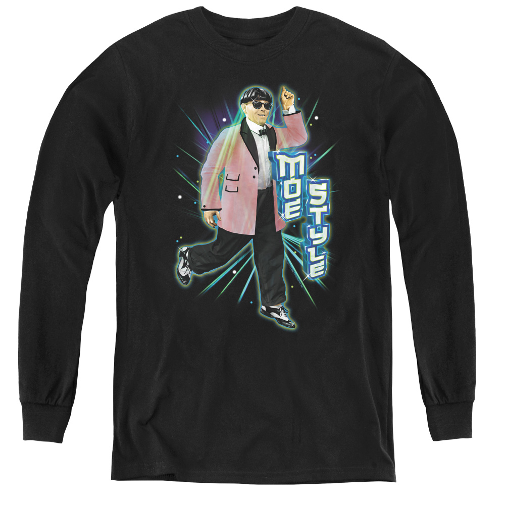 Three Stooges & Moe Style Youth Long Sleeve T-Shirt, Black - Extra Large