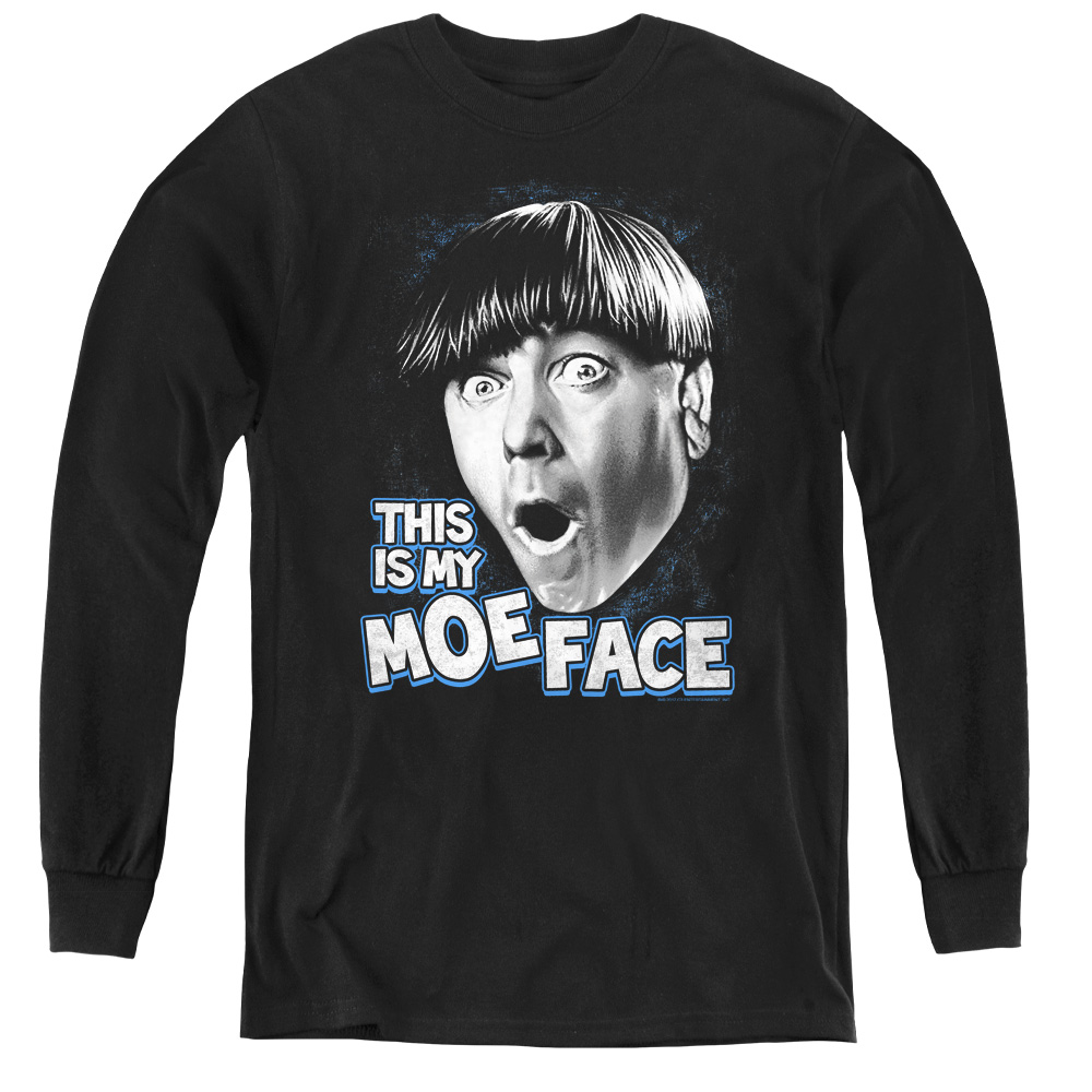 Three Stooges & Moe Face Youth Long Sleeve T-Shirt, Black - Small