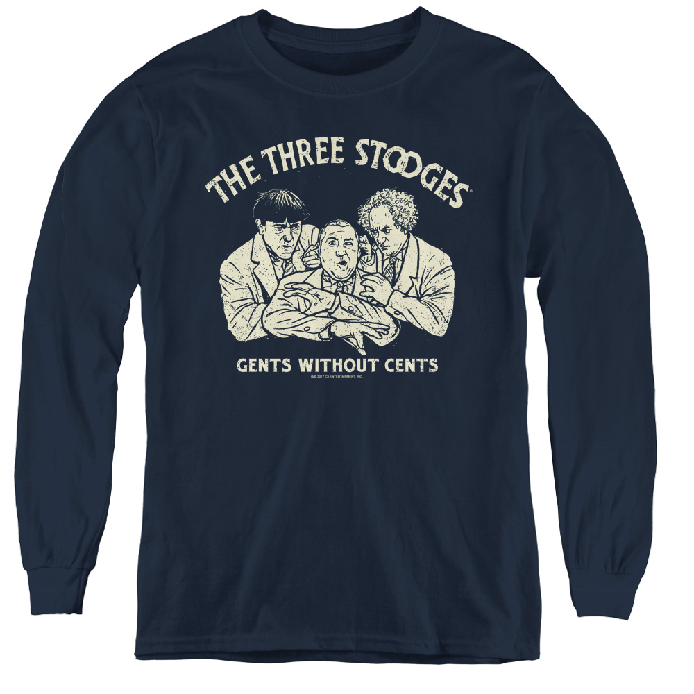 Three Stooges & Without Cents Youth Long Sleeve T-Shirt, Navy - Small