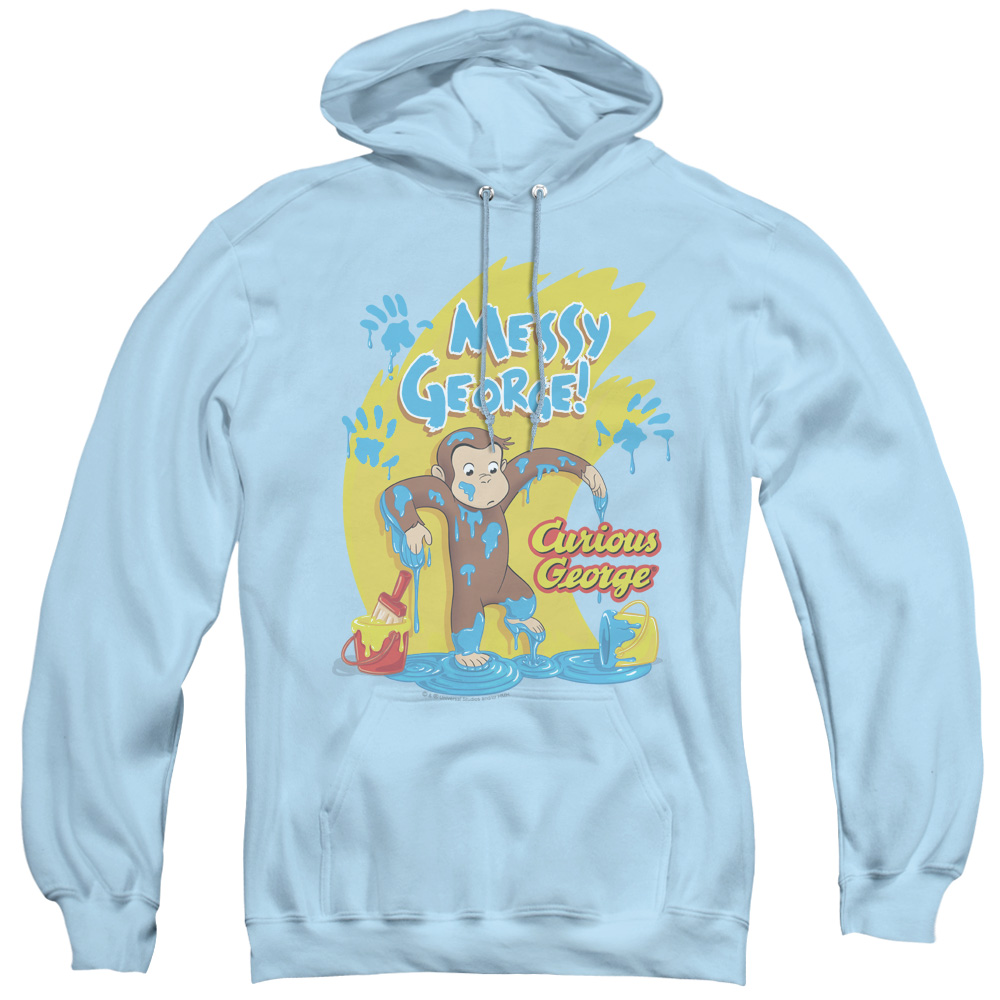 UNI658-AFTH-4 Curious George & Messy George Adult Pullover Hoodie, Light Blue - Extra Large