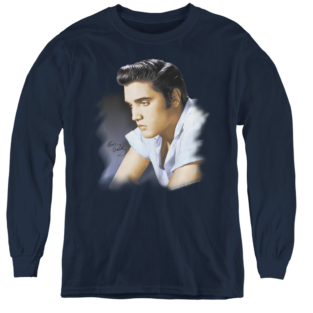 Elvis Presley & Blue Profile Youth Long Sleeve T-Shirt, Navy - Medium