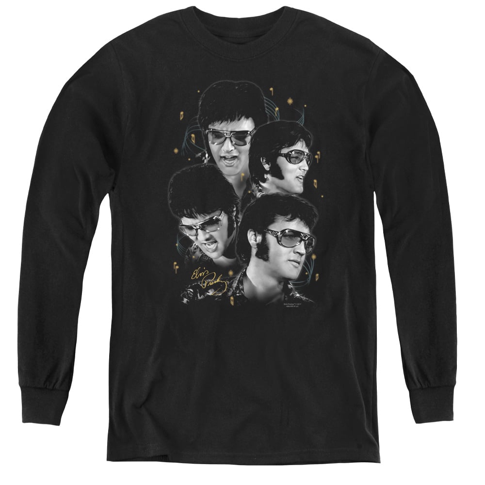 Elvis Presley & Faces Youth Long Sleeve T-Shirt, Black - Extra Large