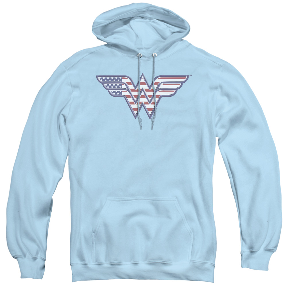 DC & Red, White & Blue Adult Pullover Hoodie, Light Blue - Extra Large