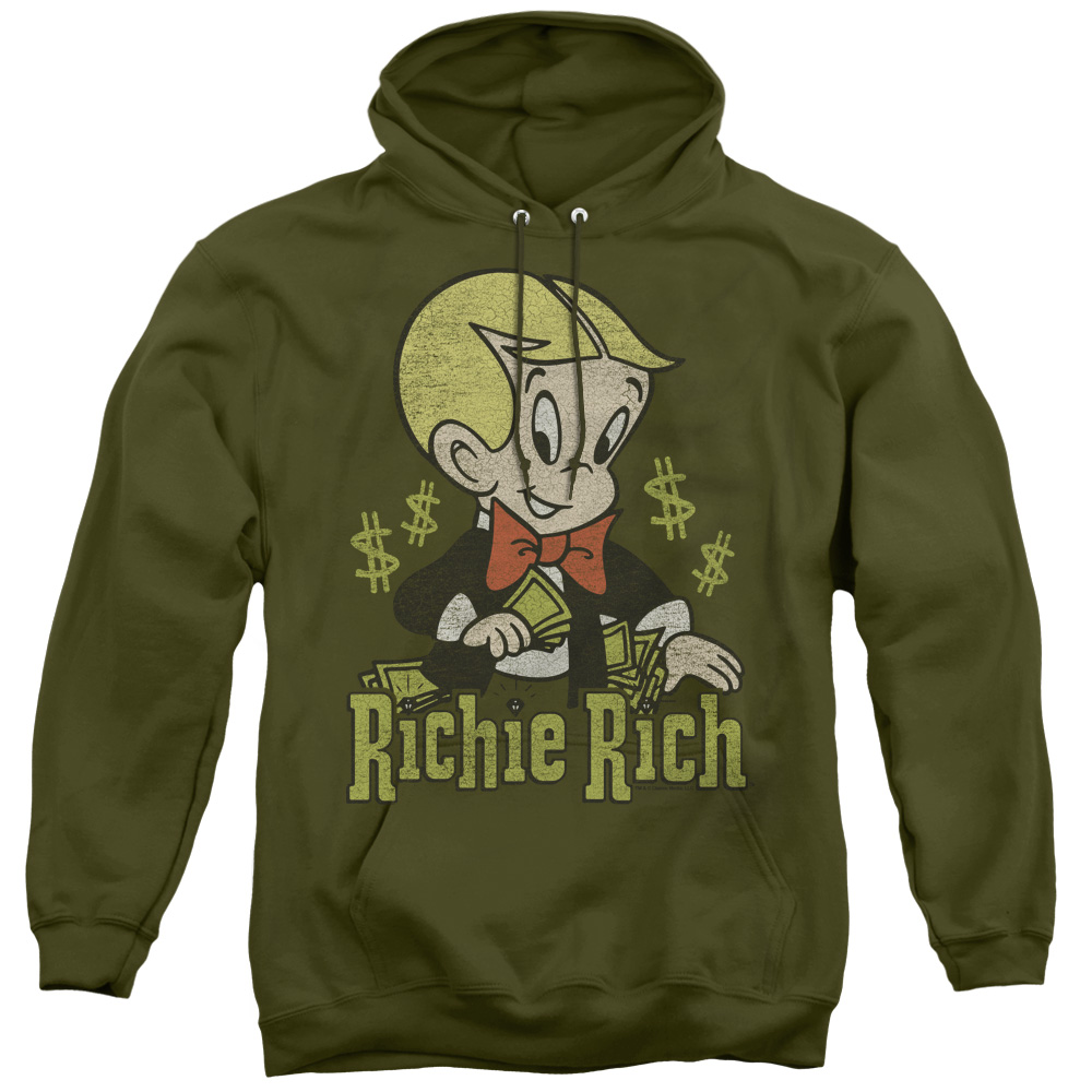 DRM108B-AFTH-2 Richie Rich & Rich Logo Adult Pullover Hoodie, Military Green - Medium