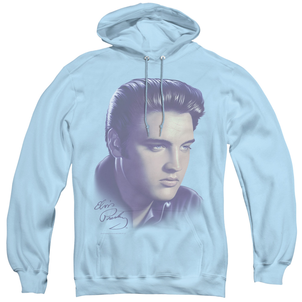 ELV283-AFTH-2 Elvis Presley & Big Portrait Adult Pullover Hoodie, Light Blue - Medium
