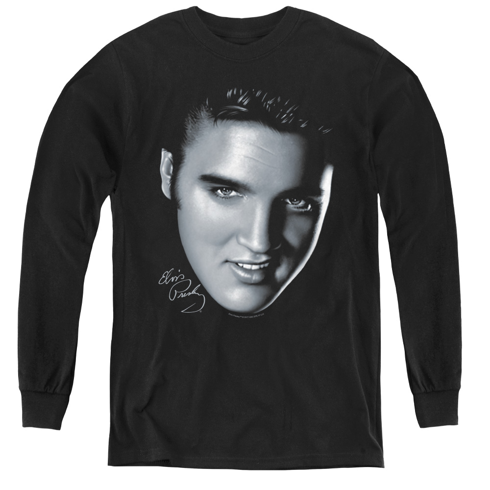 Elvis Presley & Big Face Youth Long Sleeve T-Shirt, Black - Medium