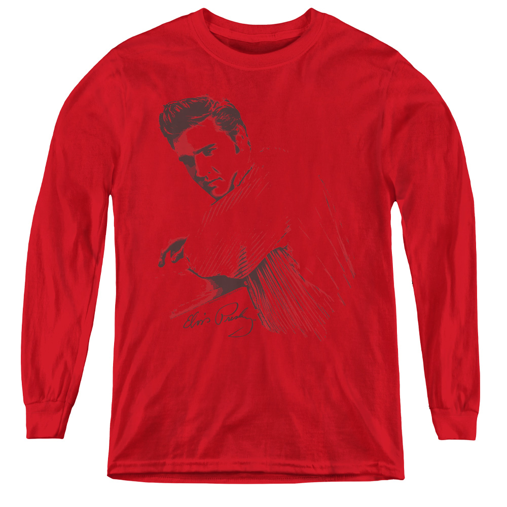 Elvis Presley & On the Range Youth Long Sleeve T-Shirt, Red - Large