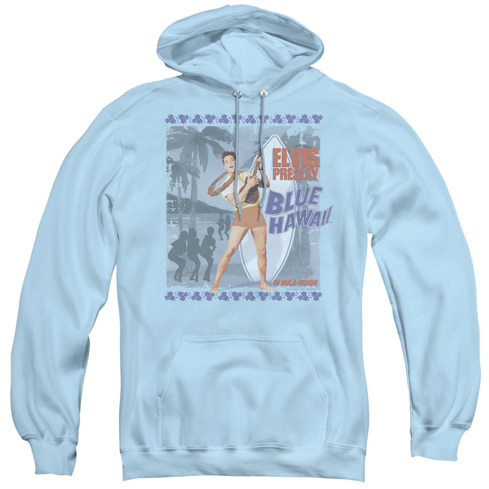 ELV392-AFTH-2 Elvis Presley & Blue Hawaii Poster Adult Pullover Hoodie, Light Blue - Medium