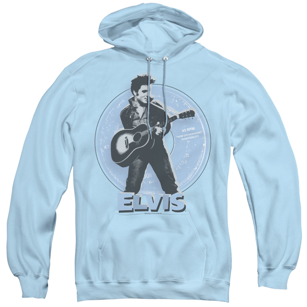 Elvis Presley & 45 RPM Adult Pullover Hoodie, Light Blue - Extra Large