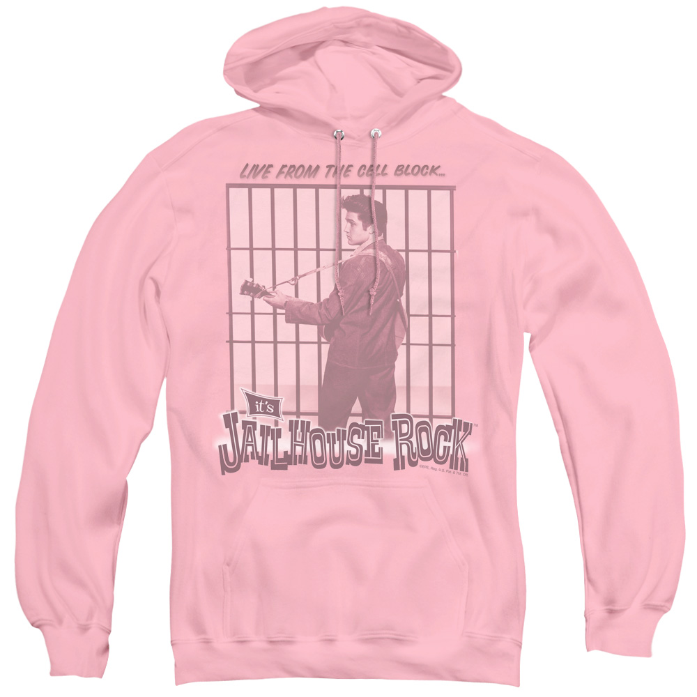ELV457-AFTH-2 Elvis Presley & Cell Block Rock Adult Pullover Hoodie, Pink - Medium