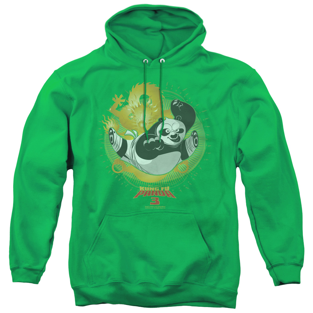 DRM301-AFTH-2 Kung FU Panda & Drago Po Adult Pullover Hoodie, Kelly Green - Medium