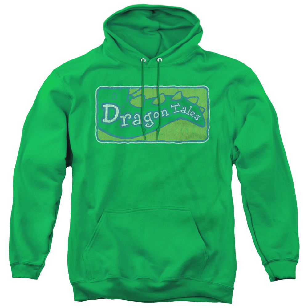 Dragon Tales & Logo Distressed Adult Pullover Hoodie, Kelly Green - Medium