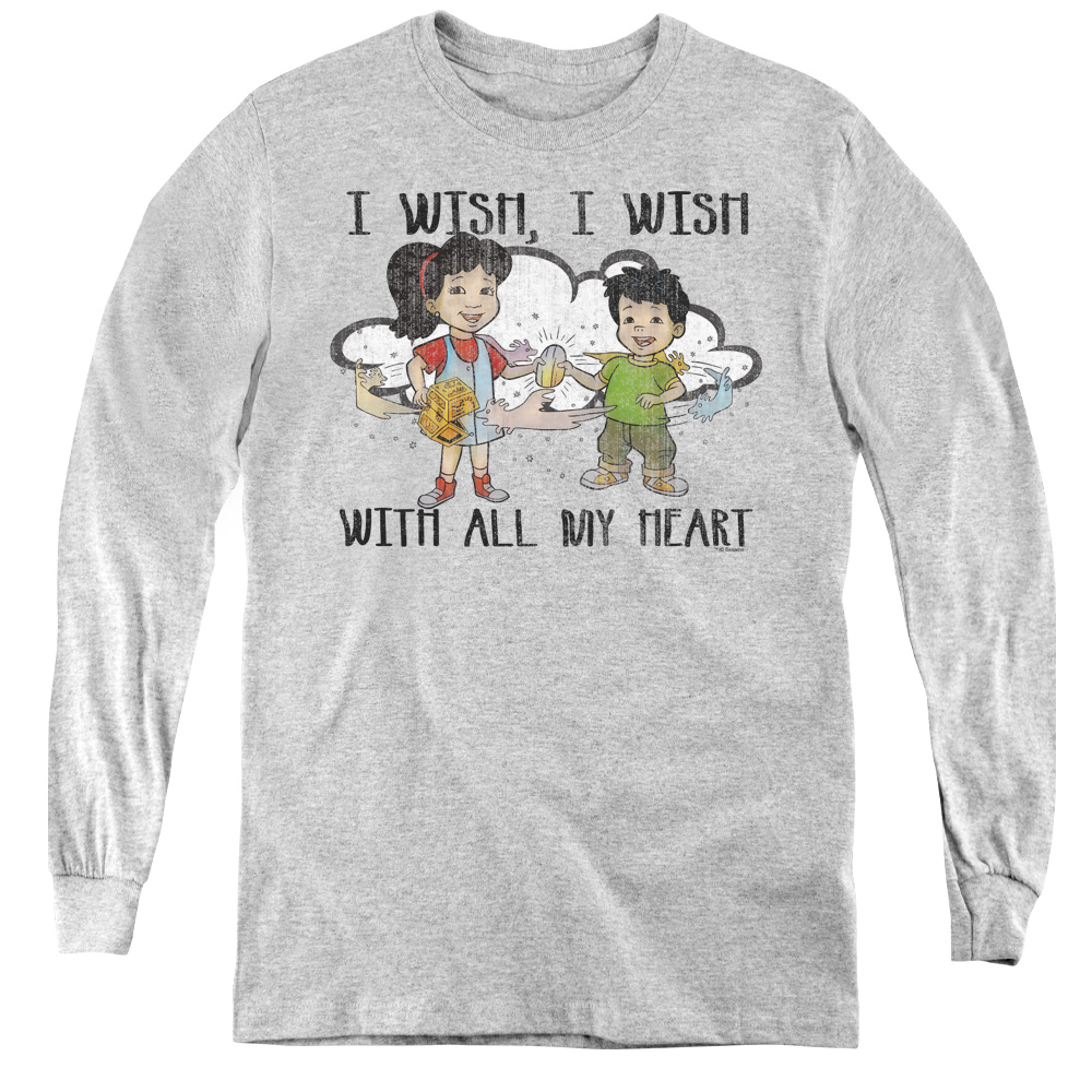 DRT107-YL-1 Dragon Tales & I Wish with All My Heart Youth Long Sleeve T-Shirt, Athletic Heather - Small