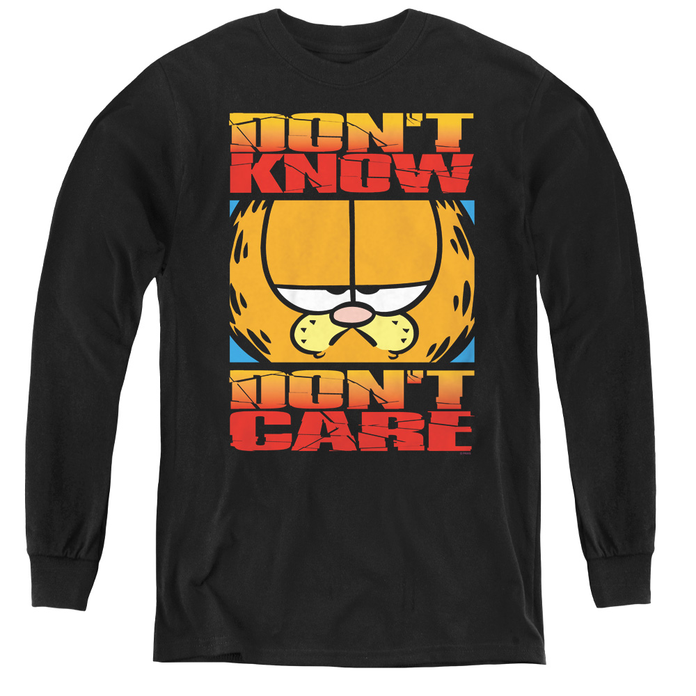 Garfield & Dont Know Dont Care Youth Long Sleeve T-Shirt, Black - Medium