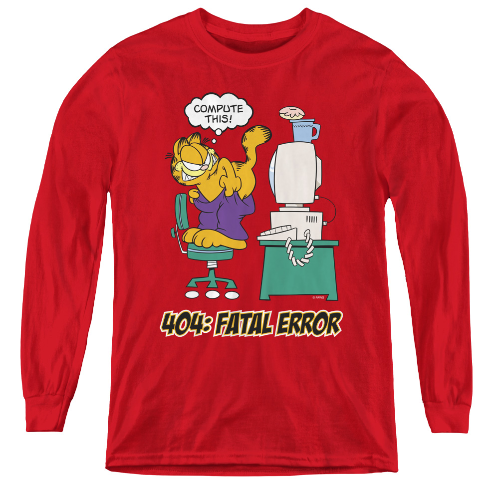 GAR266-YL-2 Garfield & Compute This Youth Long Sleeve T-Shirt, Red - Medium