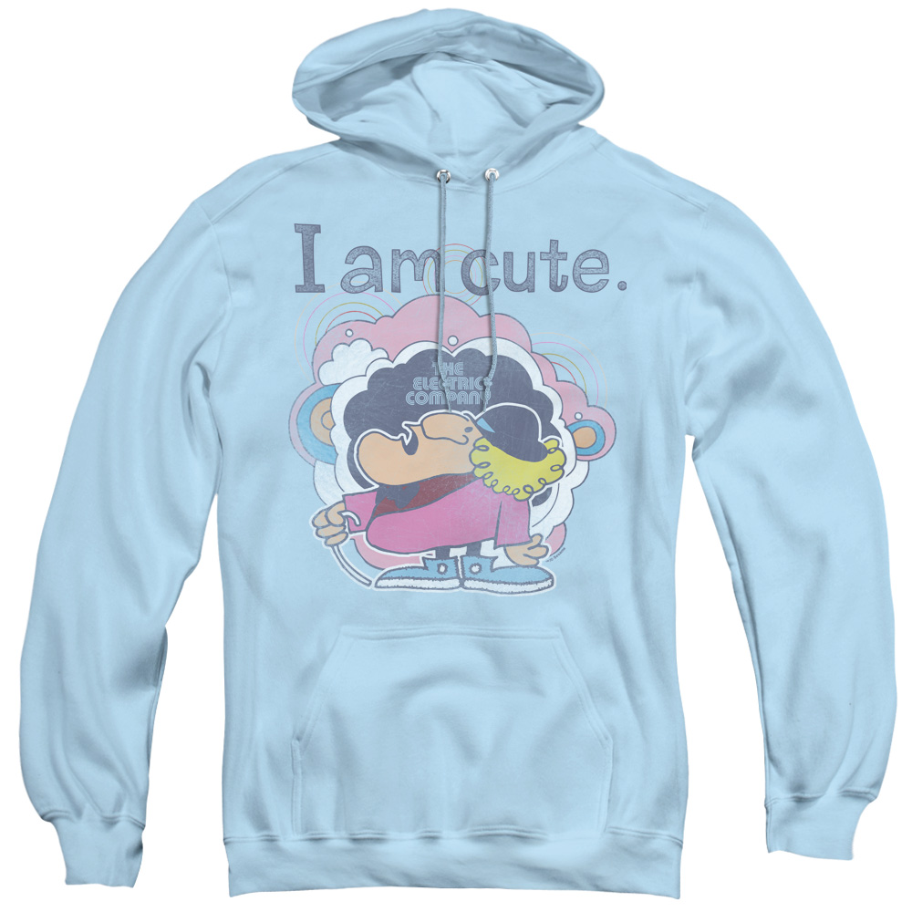 ELC104-AFTH-2 Electric Company & I Am Cute Adult Pullover Hoodie, Light Blue - Medium