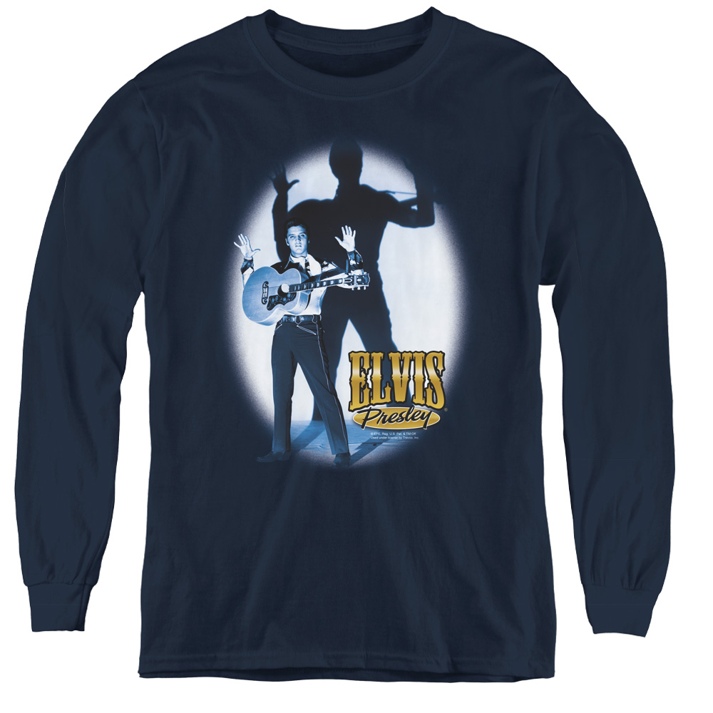 Elvis Presley & Hands Up Youth Long Sleeve T-Shirt, Navy - Medium