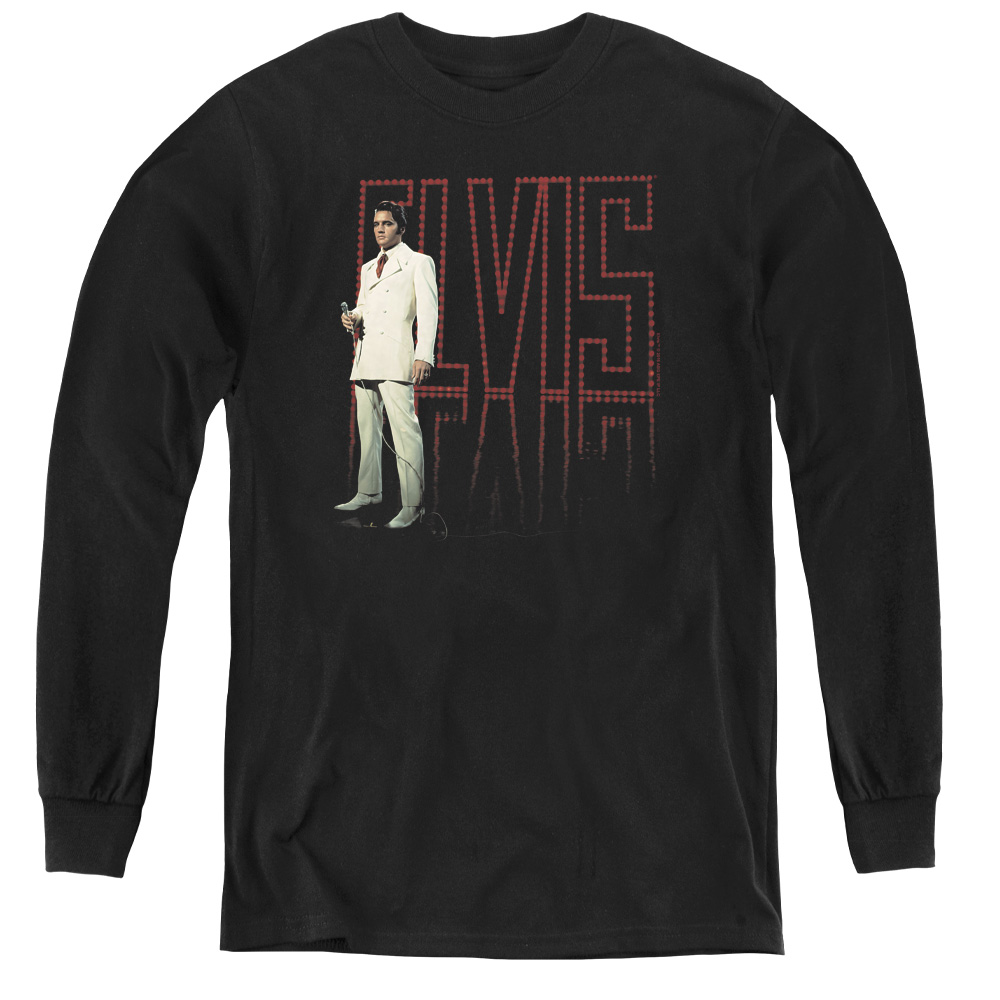 Elvis Presley & White Suit Youth Long Sleeve T-Shirt, Black - Medium