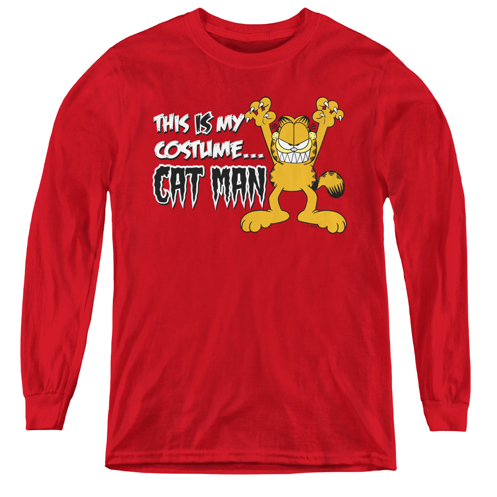 Garfield & Cat Man Youth Long Sleeve T-Shirt, Red - Small