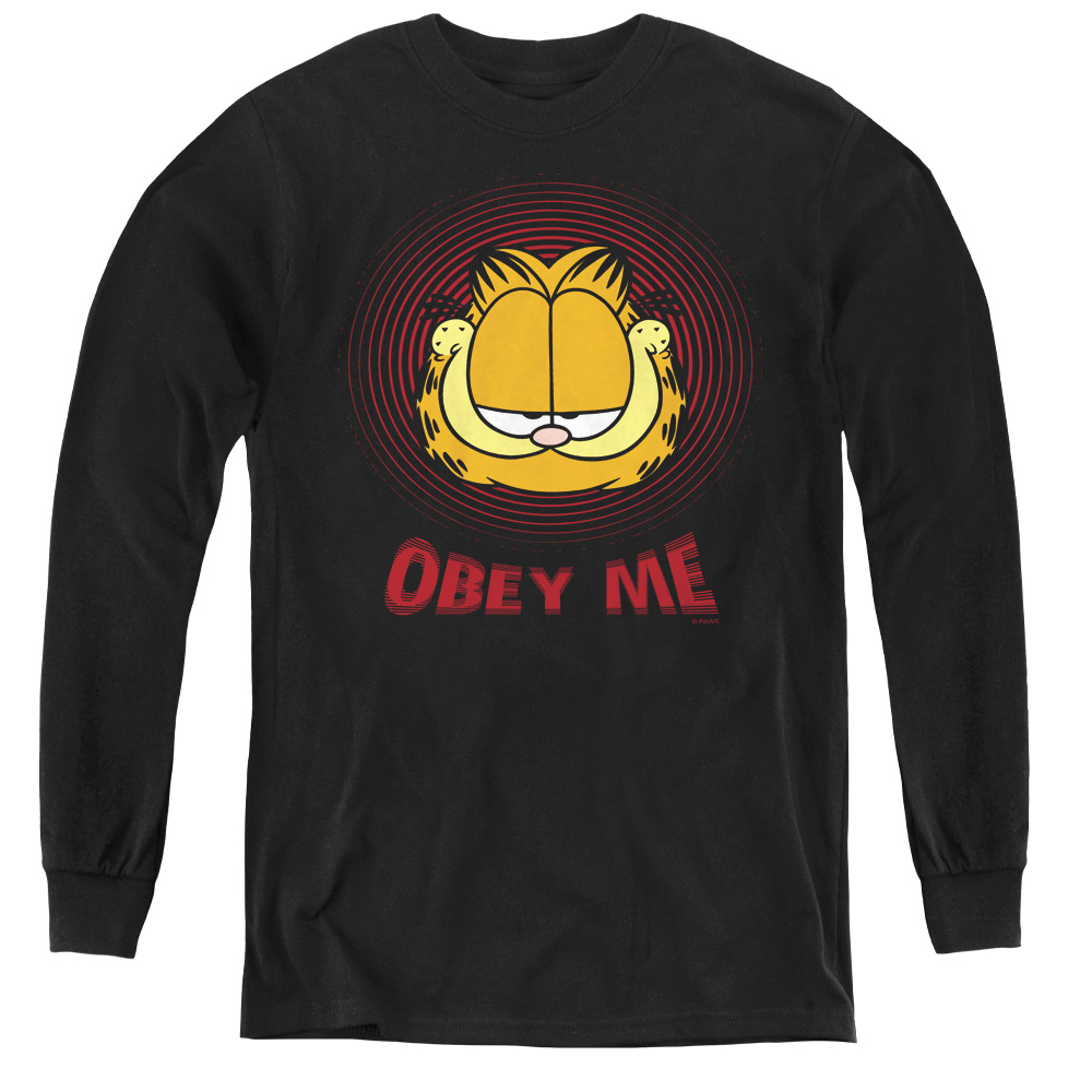 Garfield & Obey Me Youth Long Sleeve T-Shirt, Black - Extra Large