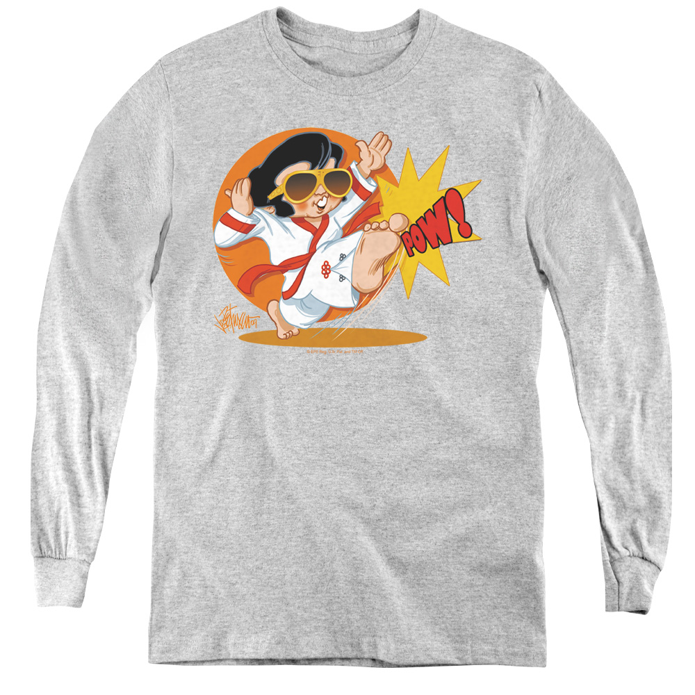 Elvis Presley & Karate King Youth Long Sleeve T-Shirt, Athletic Heather - Medium