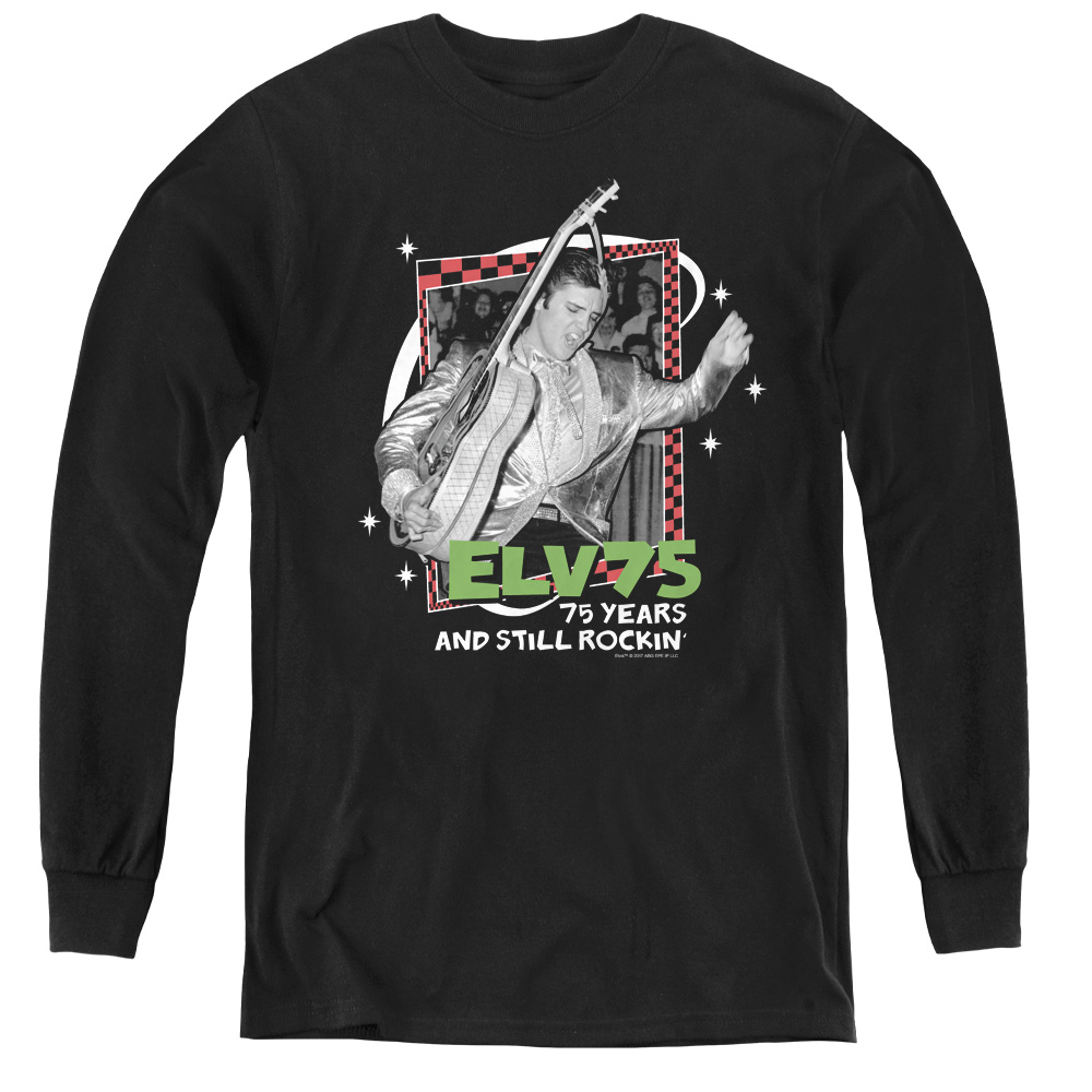 ELV684-YL-4 Elvis Presley & Still Rockin Youth Long Sleeve T-Shirt, Black - Extra Large
