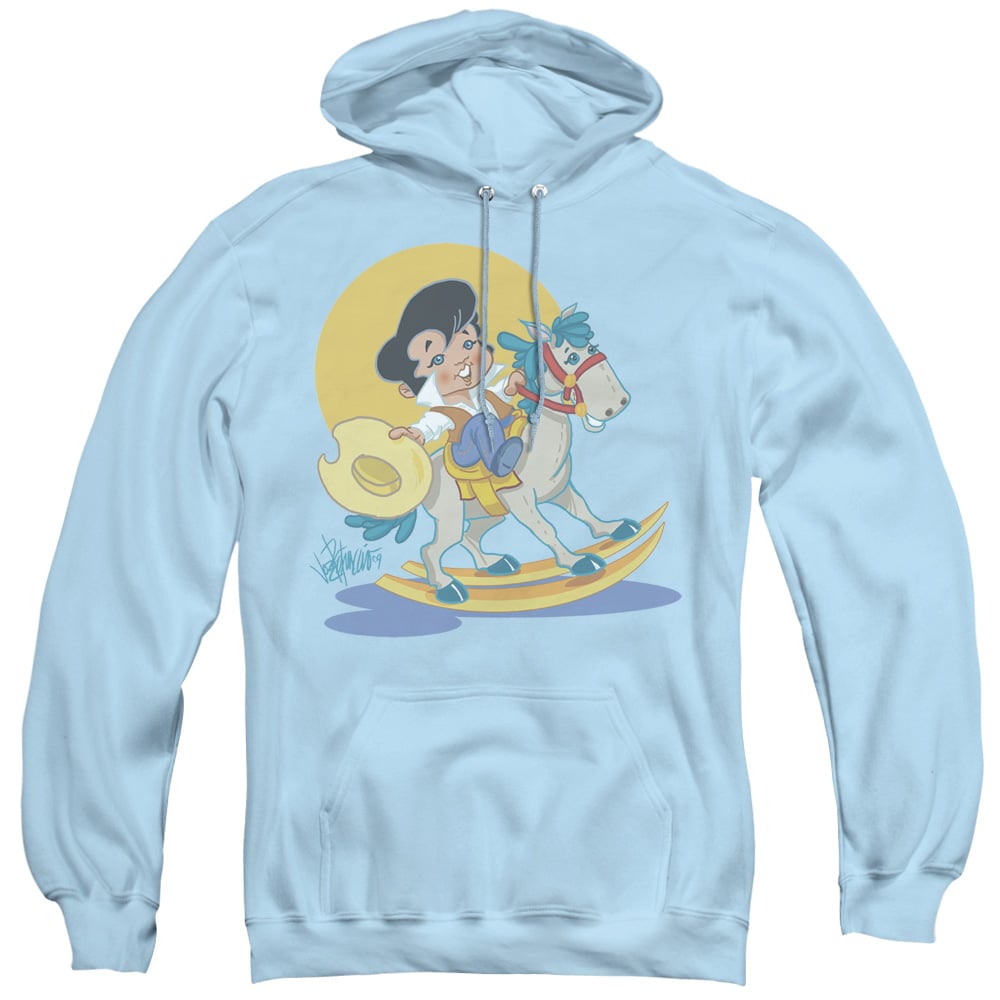 ELV685-AFTH-1 Elvis Presley & Yip E Adult Pullover Hoodie, Light Blue - Small