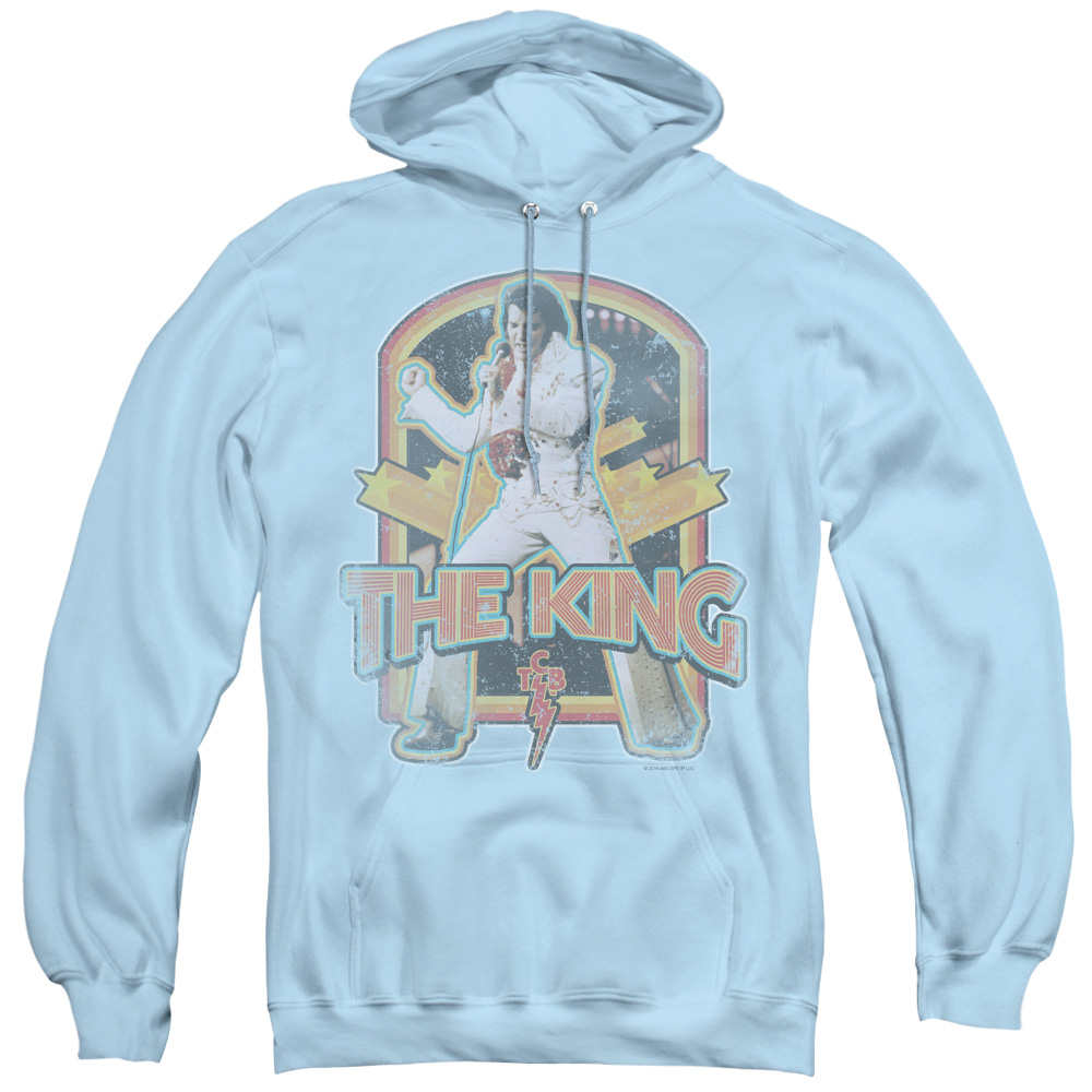 ELV717-AFTH-4 Elvis Presley & Distressed King Adult Pullover Hoodie, Light Blue - Extra Large