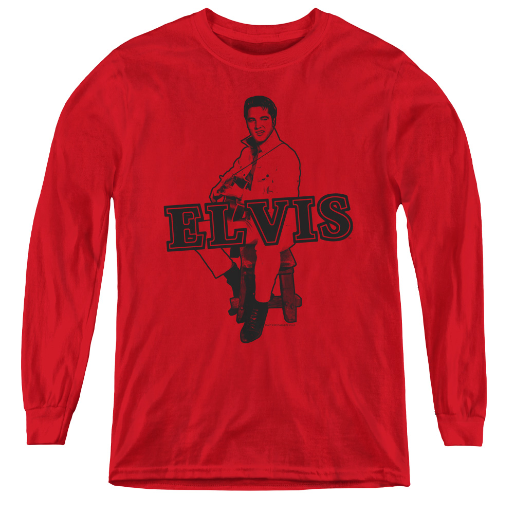 ELV730-YL-2 Elvis Presley & Jamming Youth Long Sleeve T-Shirt, Red - Medium