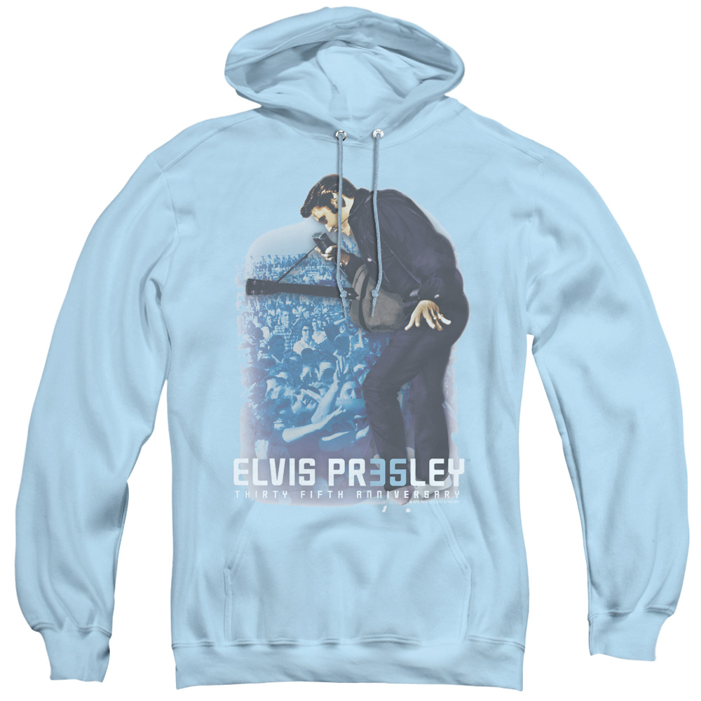 ELV746-AFTH-5 Elvis Presley & 35th Anniversary 3 Adult Pullover Hoodie, Light Blue - 2X