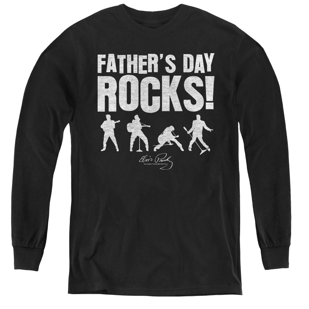 ELV887-YL-3 Elvis Presley & Fathers Day Rocks Youth Long Sleeve T-Shirt, Black - Large