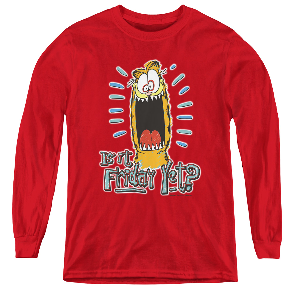 GAR468-YL-2 Garfield & Friday Youth Long Sleeve T-Shirt, Red - Medium