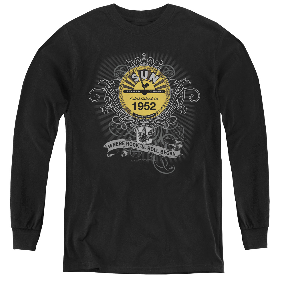 Sun & Rockin Scrolls Youth Long Sleeve T-Shirt, Black - Medium
