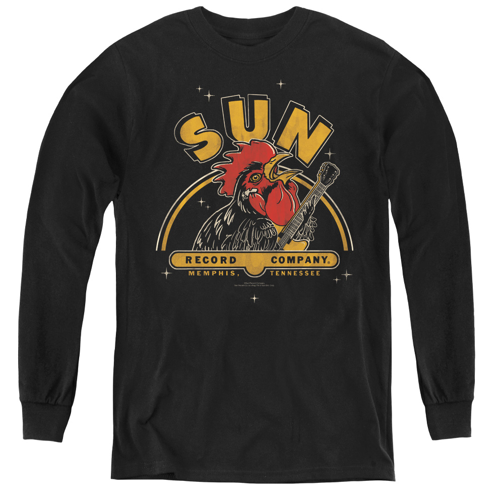 Sun & Rocking Rooster Youth Long Sleeve T-Shirt, Black - Medium
