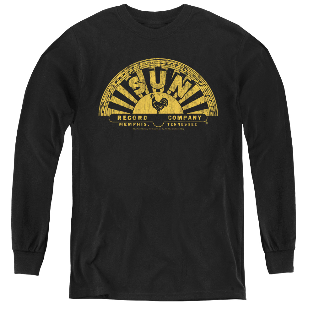 Sun & Tattered Logo Youth Long Sleeve T-Shirt, Black - Medium
