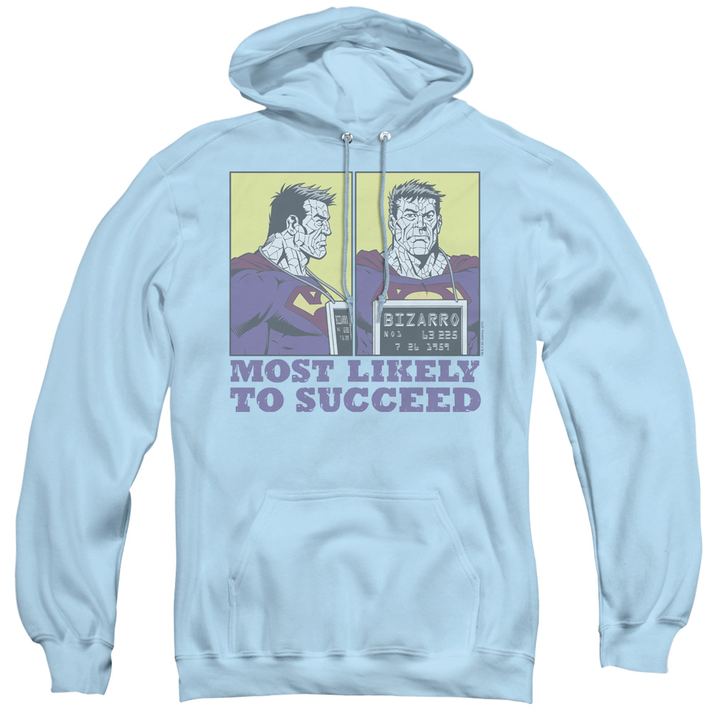 SM1742-AFTH-6 Superman & Most Likely Adult Pull Over Hoodie, Light Blue - 3X