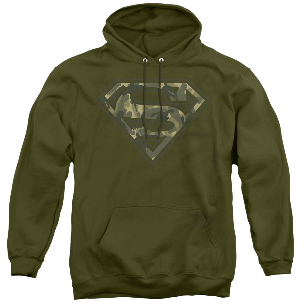 Superman & Super Camo Adult Pull Over Hoodie, Military Green - Medium