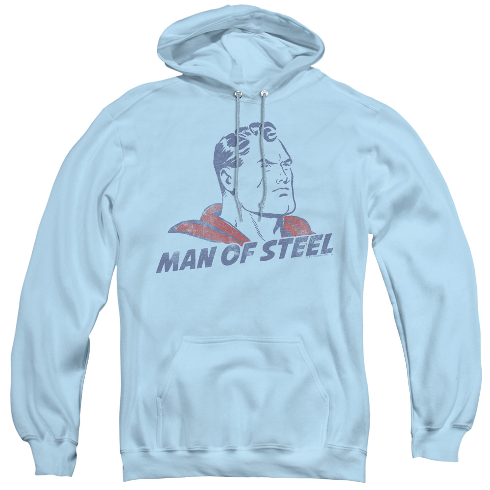 SM1922-AFTH-3 Superman & The Man Adult Pull Over Hoodie, Light Blue - Large