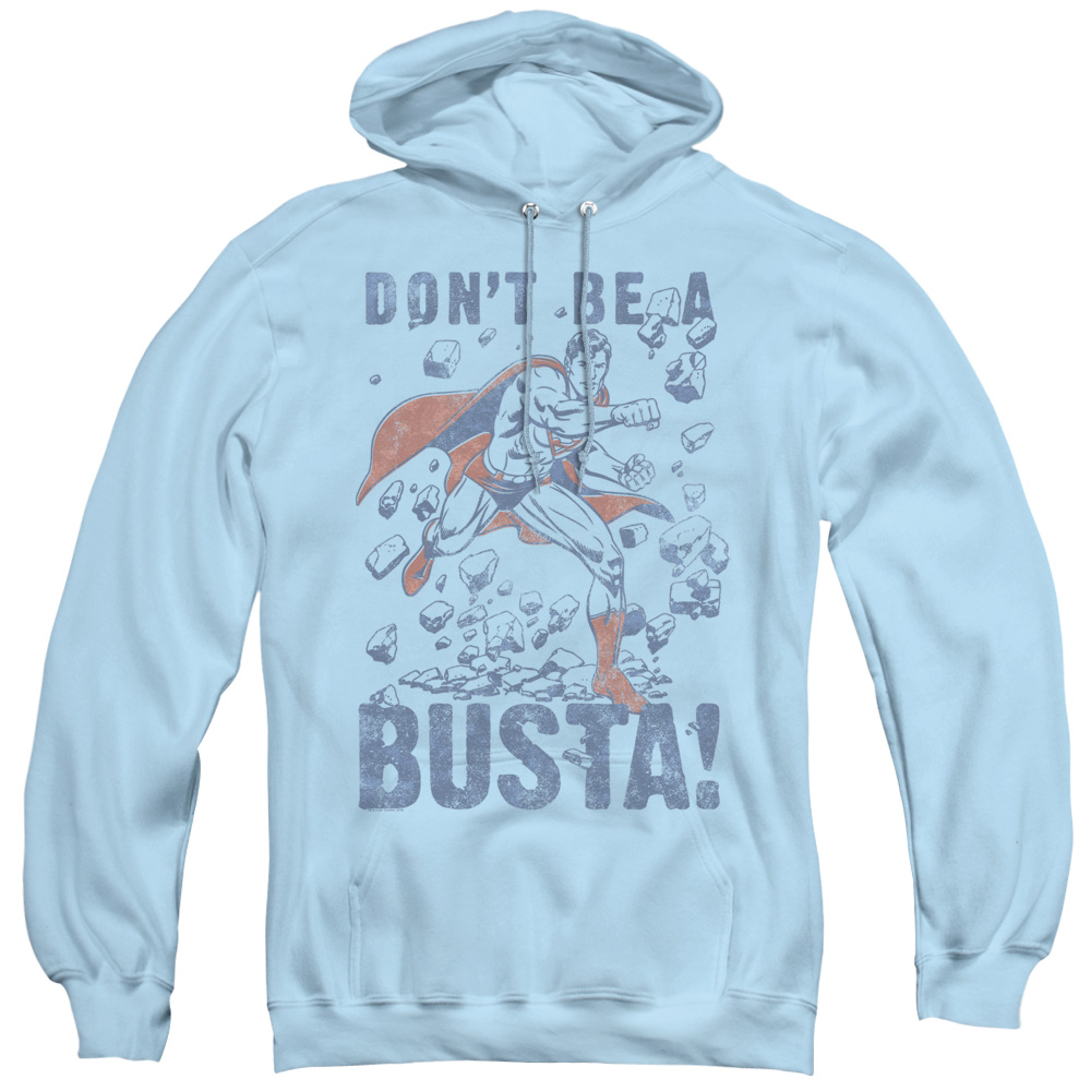 SM1925-AFTH-4 Superman & Busta Adult Pull Over Hoodie, Light Blue - Extra Large