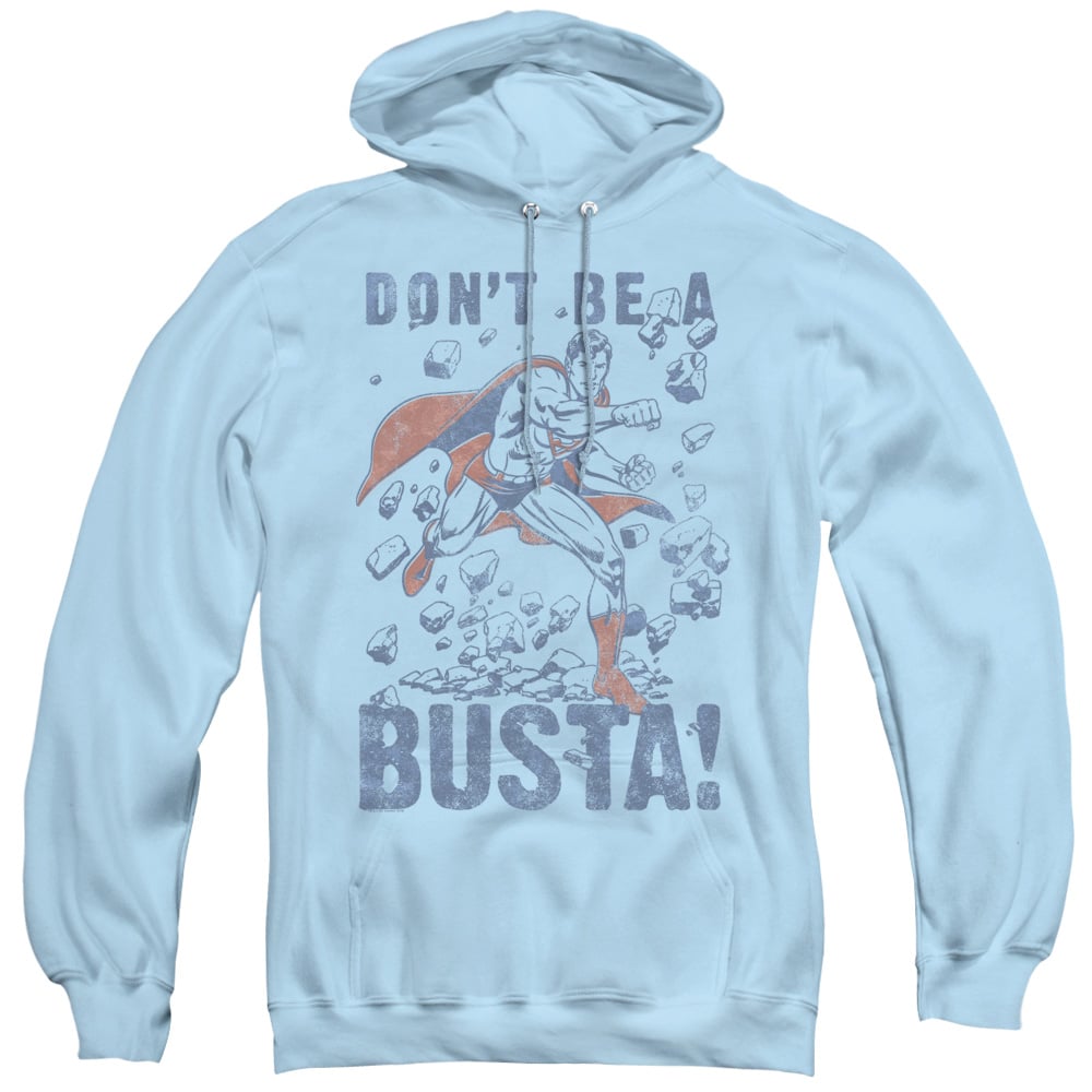 SM1925-AFTH-5 Superman & Busta Adult Pull Over Hoodie, Light Blue - 2X