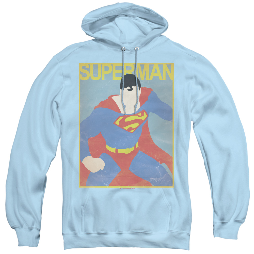 SM2236-AFTH-1 Superman & Simple SM Poster Adult Pull Over Hoodie, Light Blue - Small