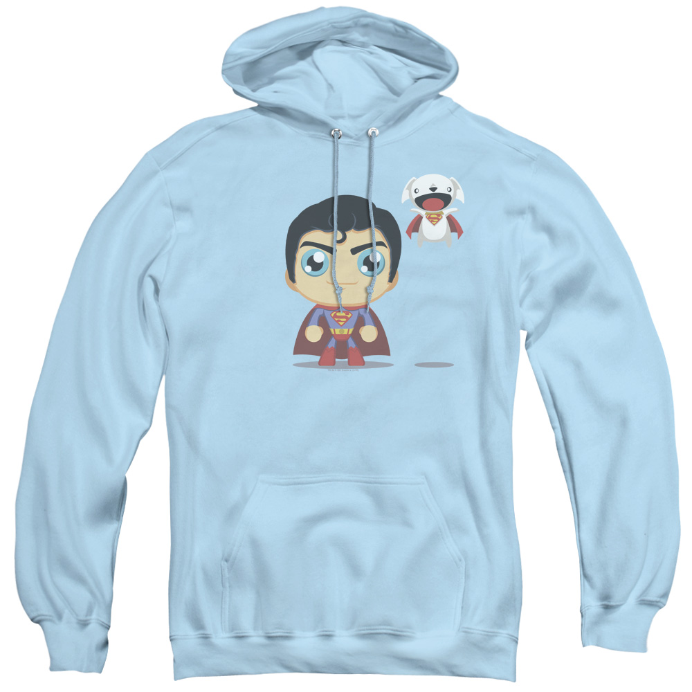 Trevco   Superman & Cute Superman Adult Pull Over Hoodie, Light Blue - Extra Large