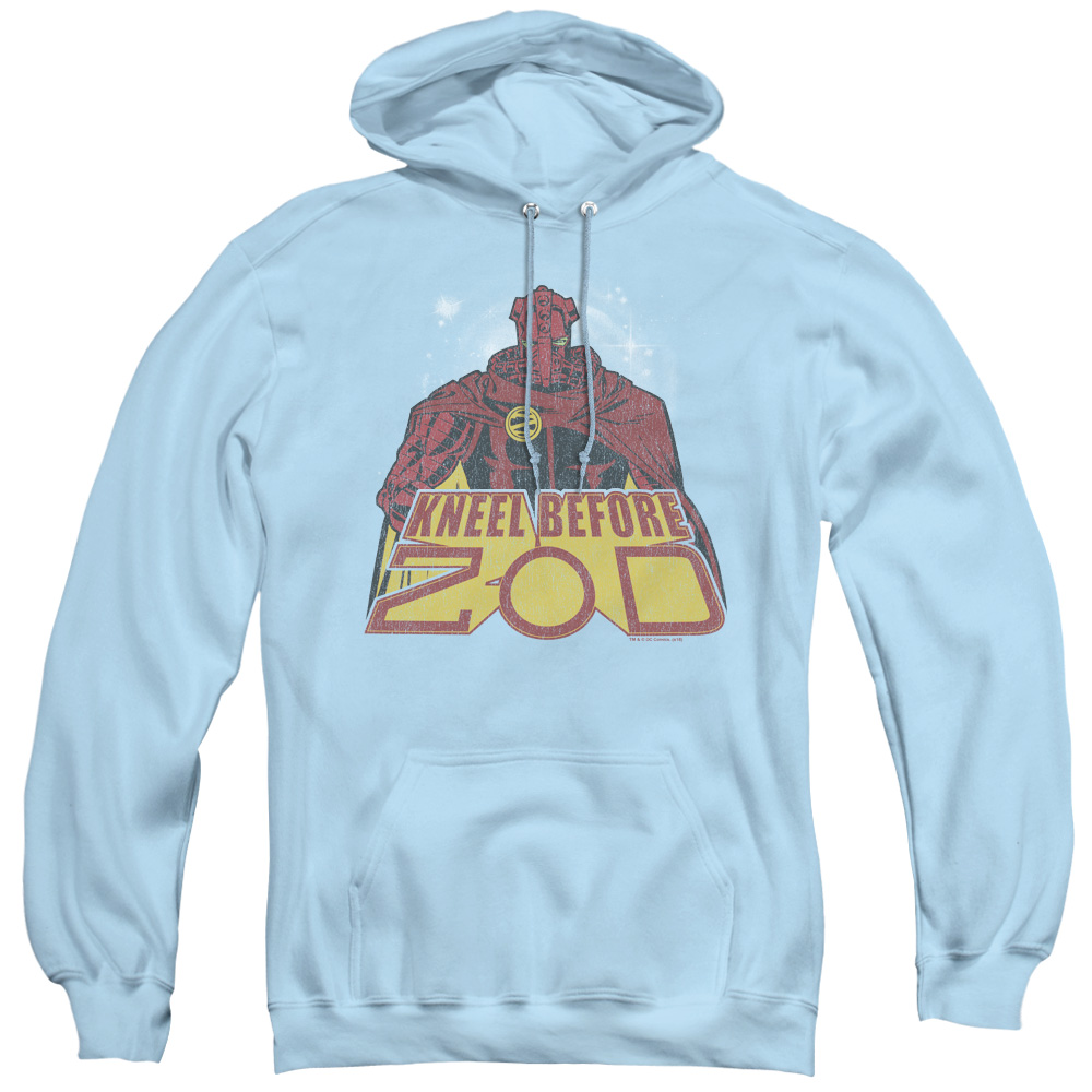 SM1970-AFTH-5 Superman & Kneel Before Adult Pull Over Hoodie, Light Blue - 2X
