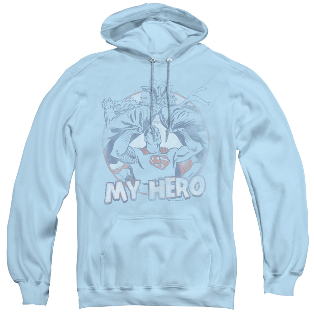 SM1989-AFTH-2 Superman & My Hero Adult Pull Over Hoodie, Light Blue - Medium