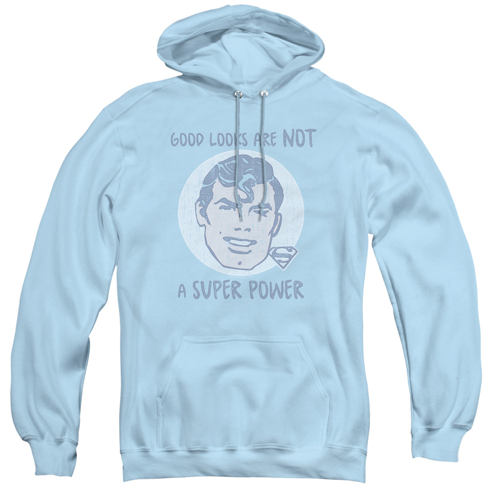 SM2203-AFTH-2 Superman & Good Looks Adult Pull Over Hoodie, Light Blue - Medium
