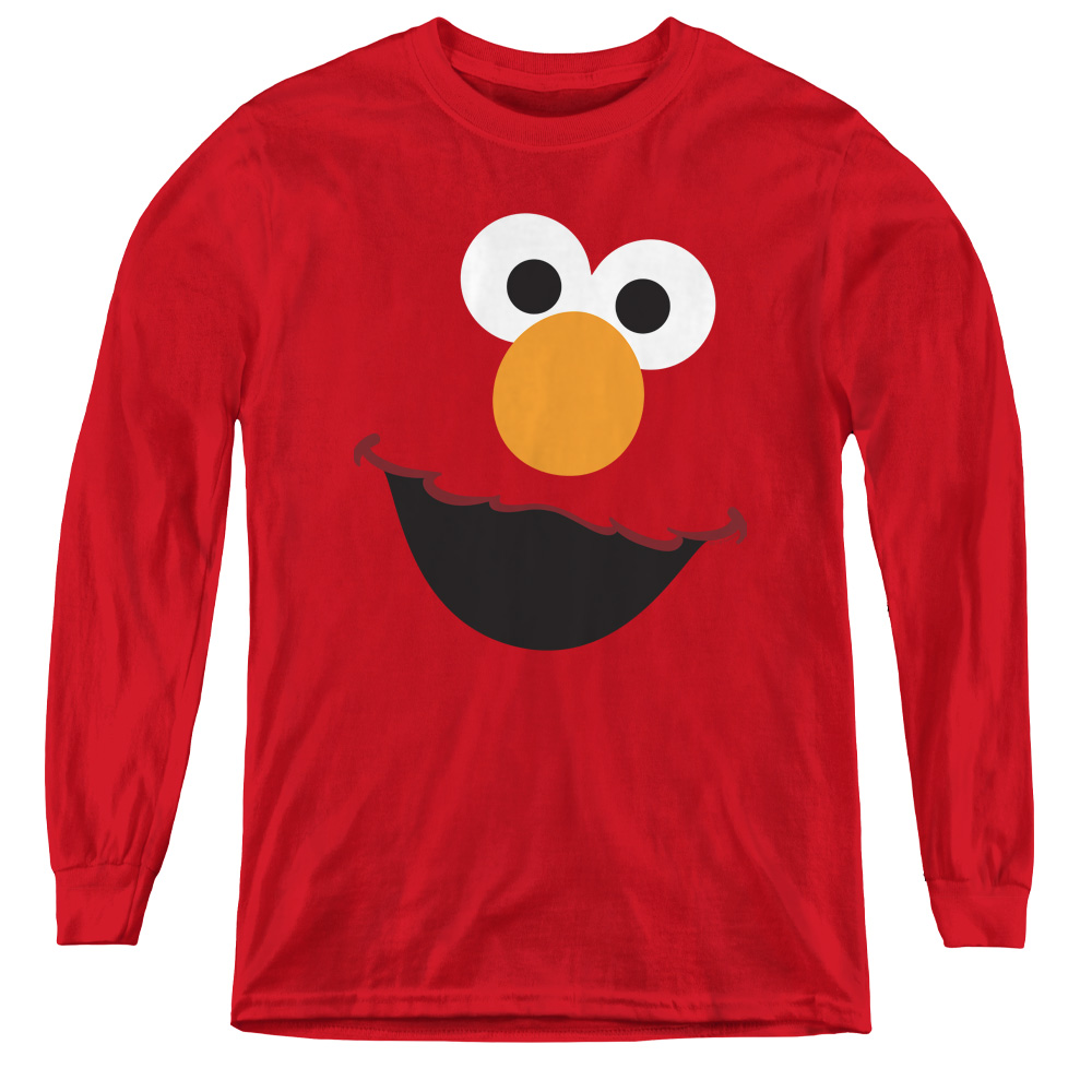 Sesame Street & Elmo Face Youth Long Sleeve T-Shirt, Red - Medium
