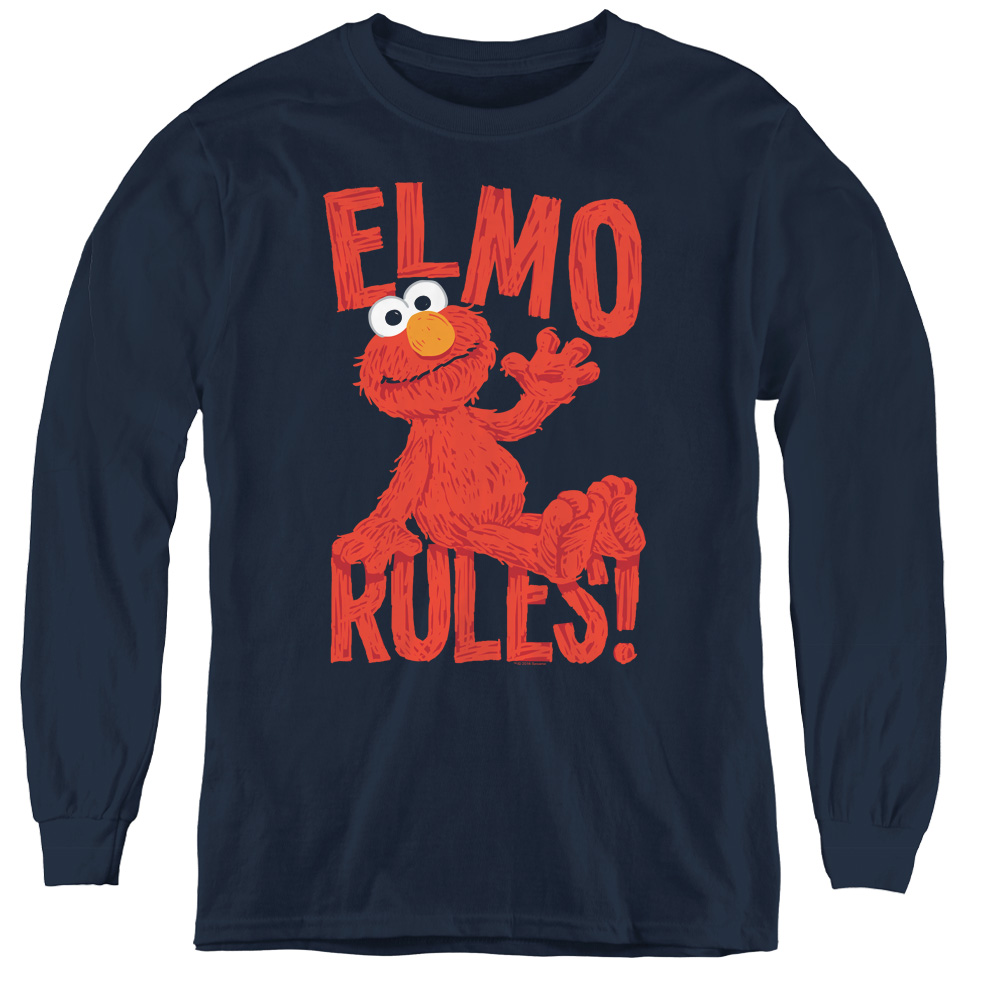 Sesame Street & Elmo Rules Youth Long Sleeve T-Shirt, Navy - Medium