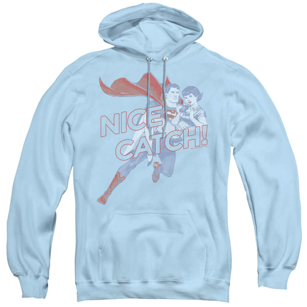 Trevco   Superman  Nice Catch Adult Pull Over Hoodie44 Light Blue  Large