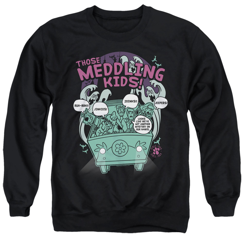 Scooby Doo & Meddling Since 1969 Adult Crewneck Sweatshirt, Black - Medium